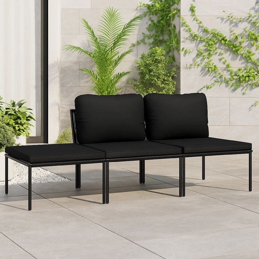 Black Outdoor Lounge Set w 2 Middle Sofas & 1 Footrest