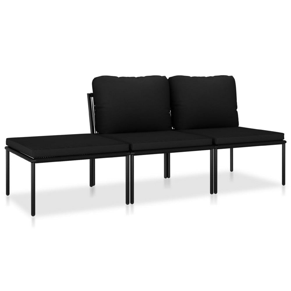 Black Outdoor Lounge Set w 2 Middle Sofas & 1 Footrest
