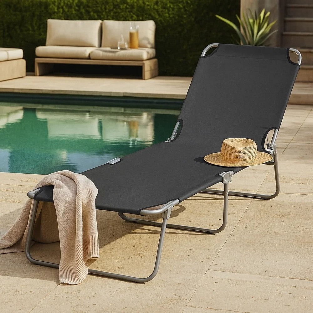 Joanna Sun Lounger Chaise | Gray Fabric | Powder-Coated Steel | 74"