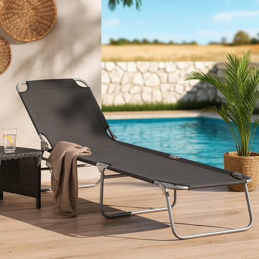 Joanna Sun Lounger Chaise | Gray Fabric | Powder-Coated Steel | 74"
