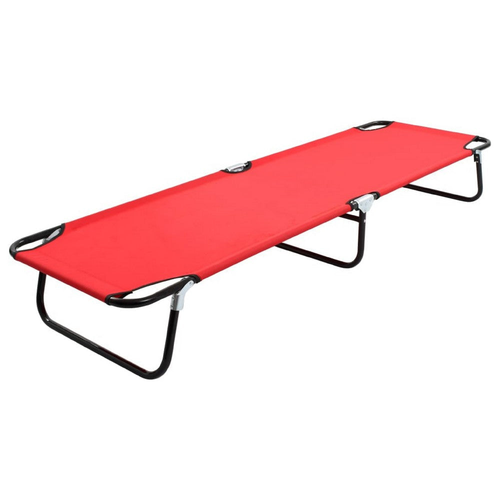 Outdoor Chaise Lounger | Red Polyester | Black Powder-Coated Steel | 75"
