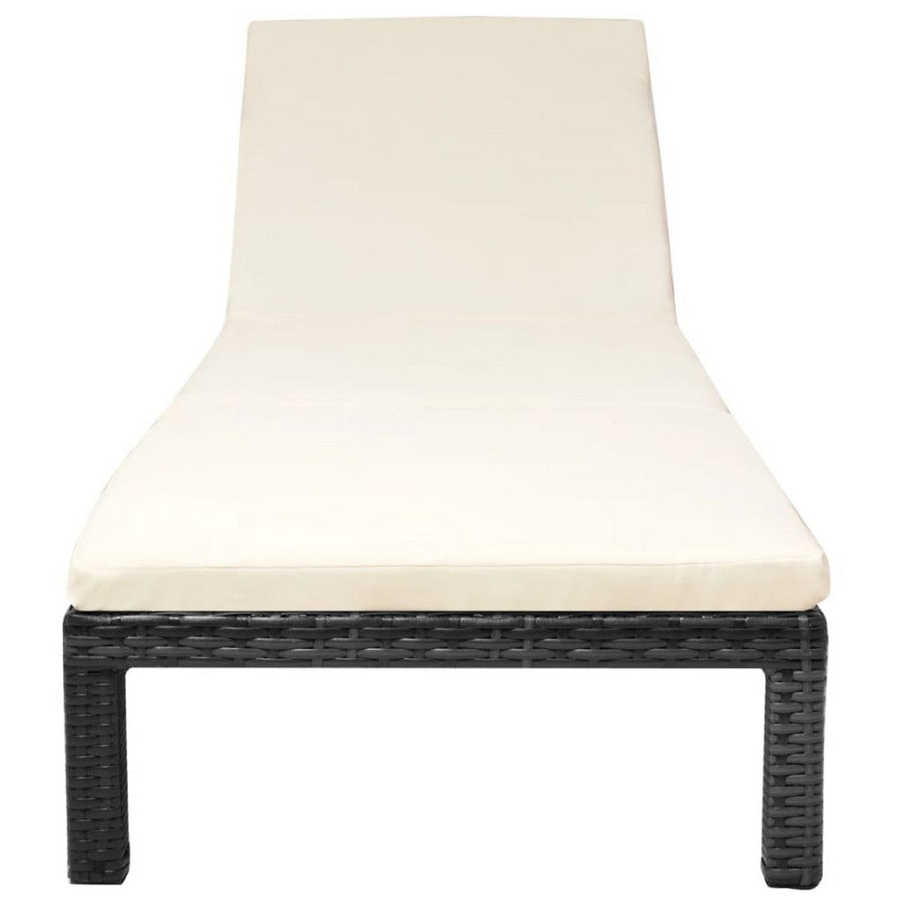 Outdoor Chaise Lounger | Black Poly Rattan | White Cushioned 77’’ BM340540
