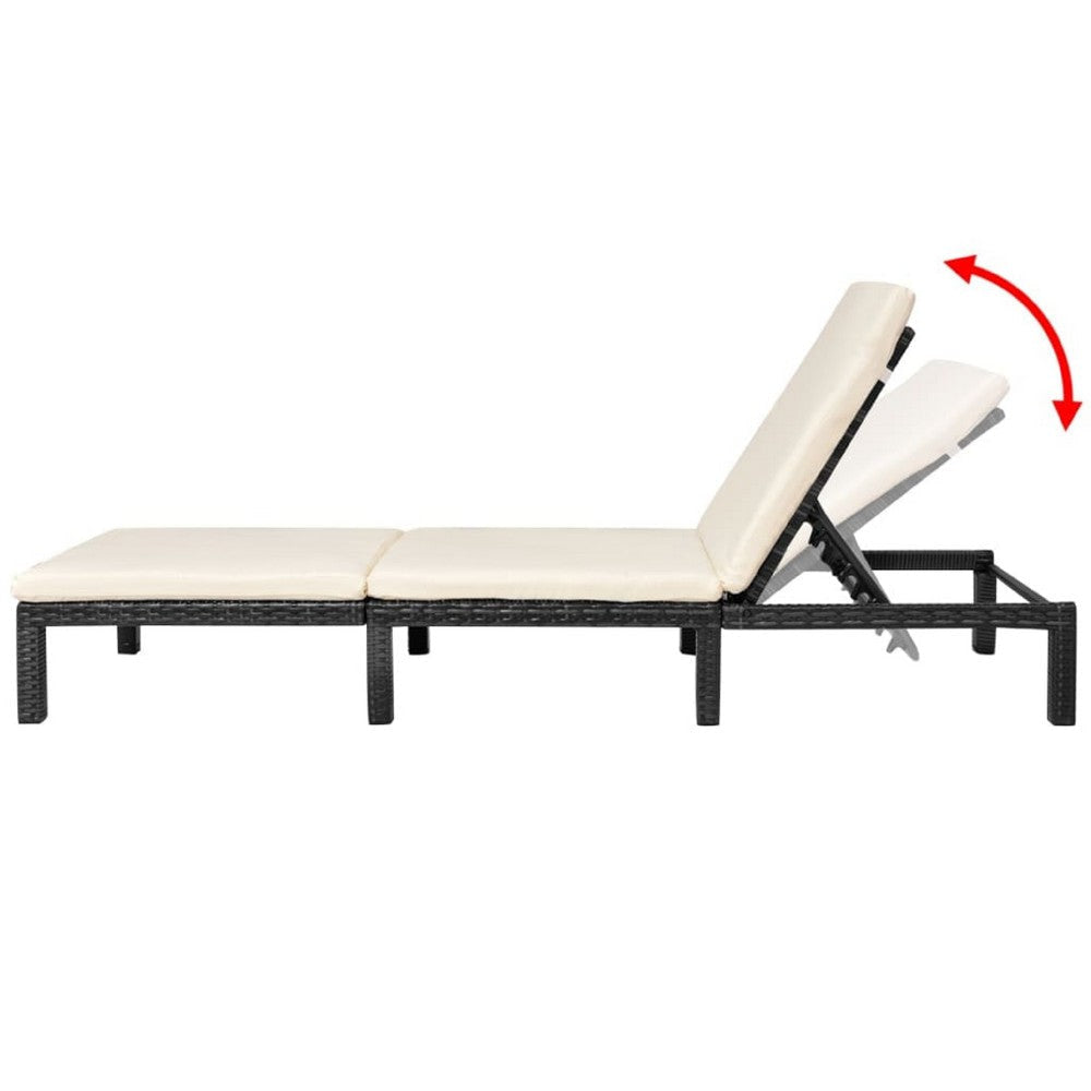 Outdoor Chaise Lounger | Black Poly Rattan | White Cushioned 77’’ BM340540
