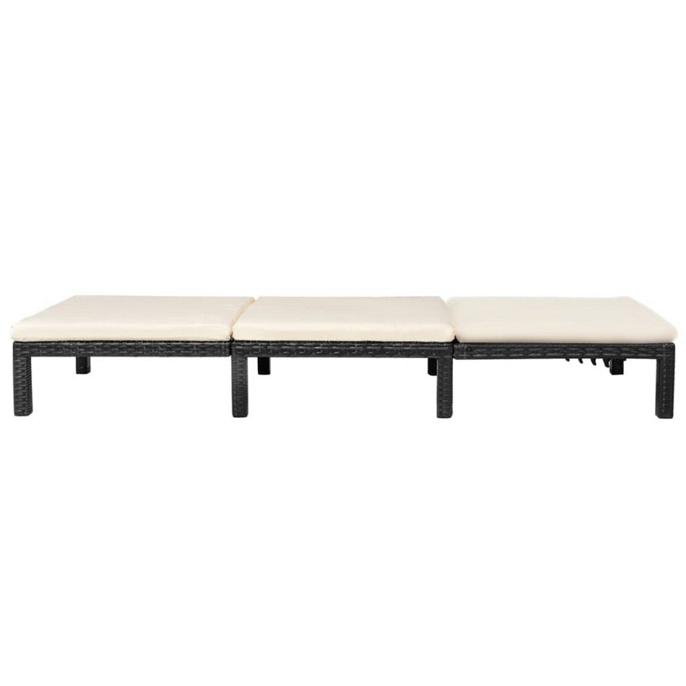 Outdoor Chaise Lounger | Black Poly Rattan | White Cushioned 77’’ BM340540