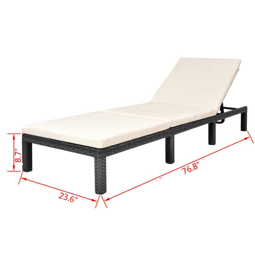 Outdoor Chaise Lounger | Black Poly Rattan | White Cushioned 77’’ BM340540