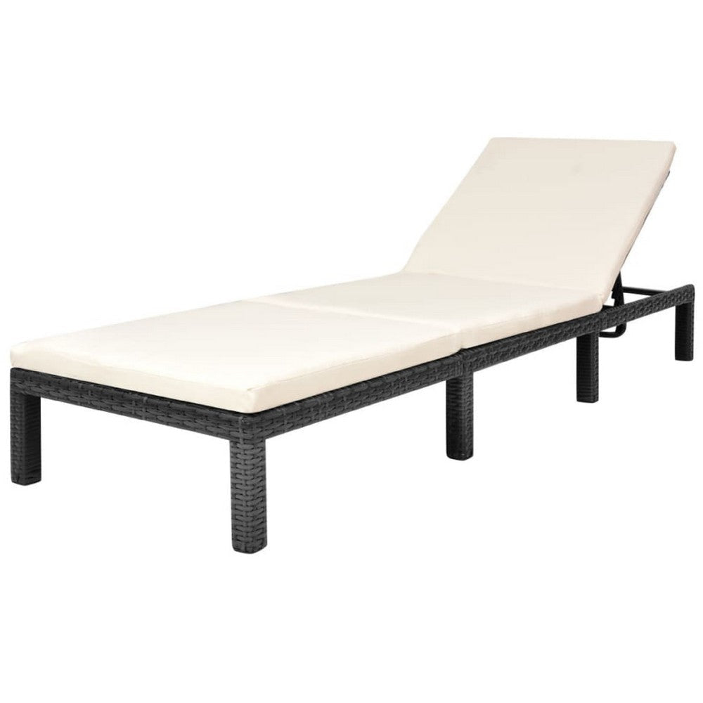 Outdoor Chaise Lounger | Black Poly Rattan | White Cushioned 77"