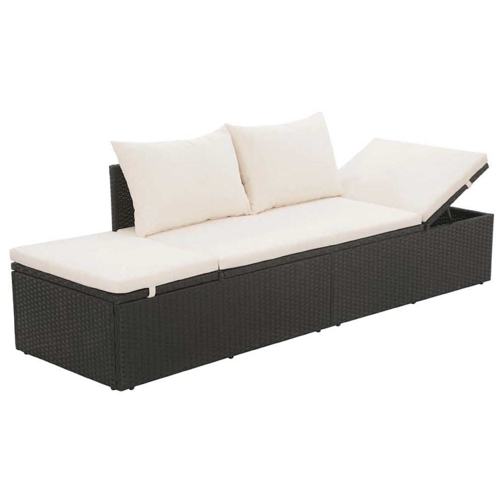 Shane Outdoor Daybed | Black Poly Rattan | White Cushions | 77’’ BM340541