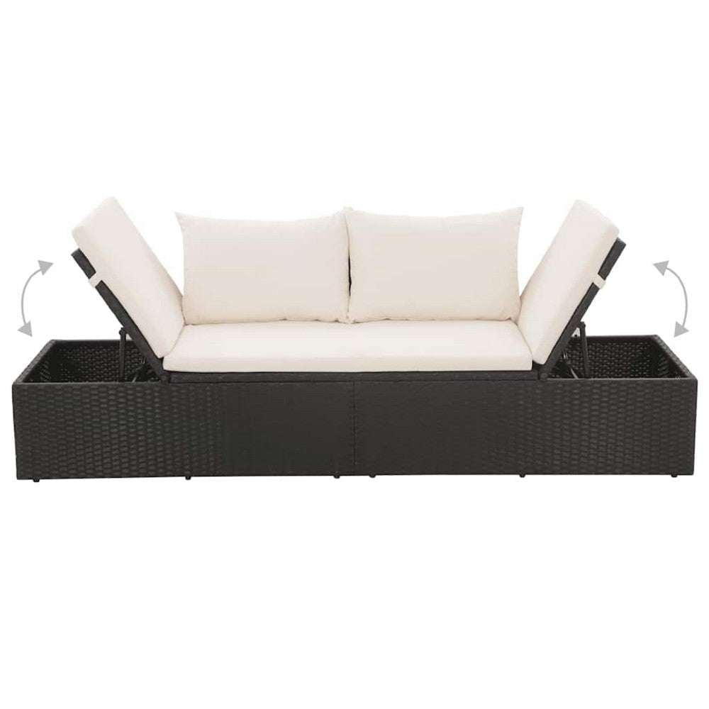 Shane Outdoor Daybed | Black Poly Rattan | White Cushions | 77’’ BM340541
