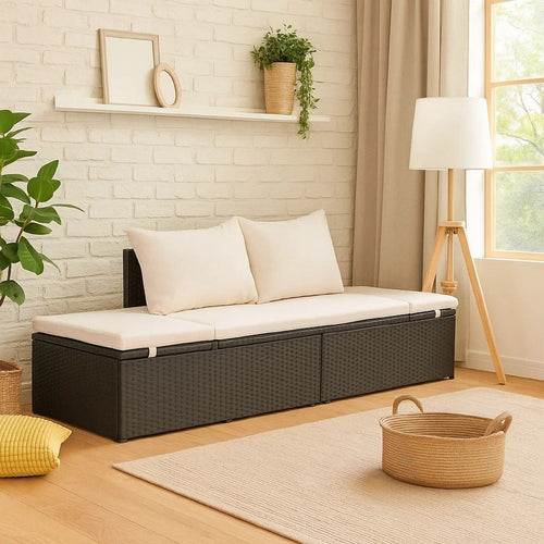 Shane Outdoor Daybed | Black Poly Rattan | White Cushions | 77"