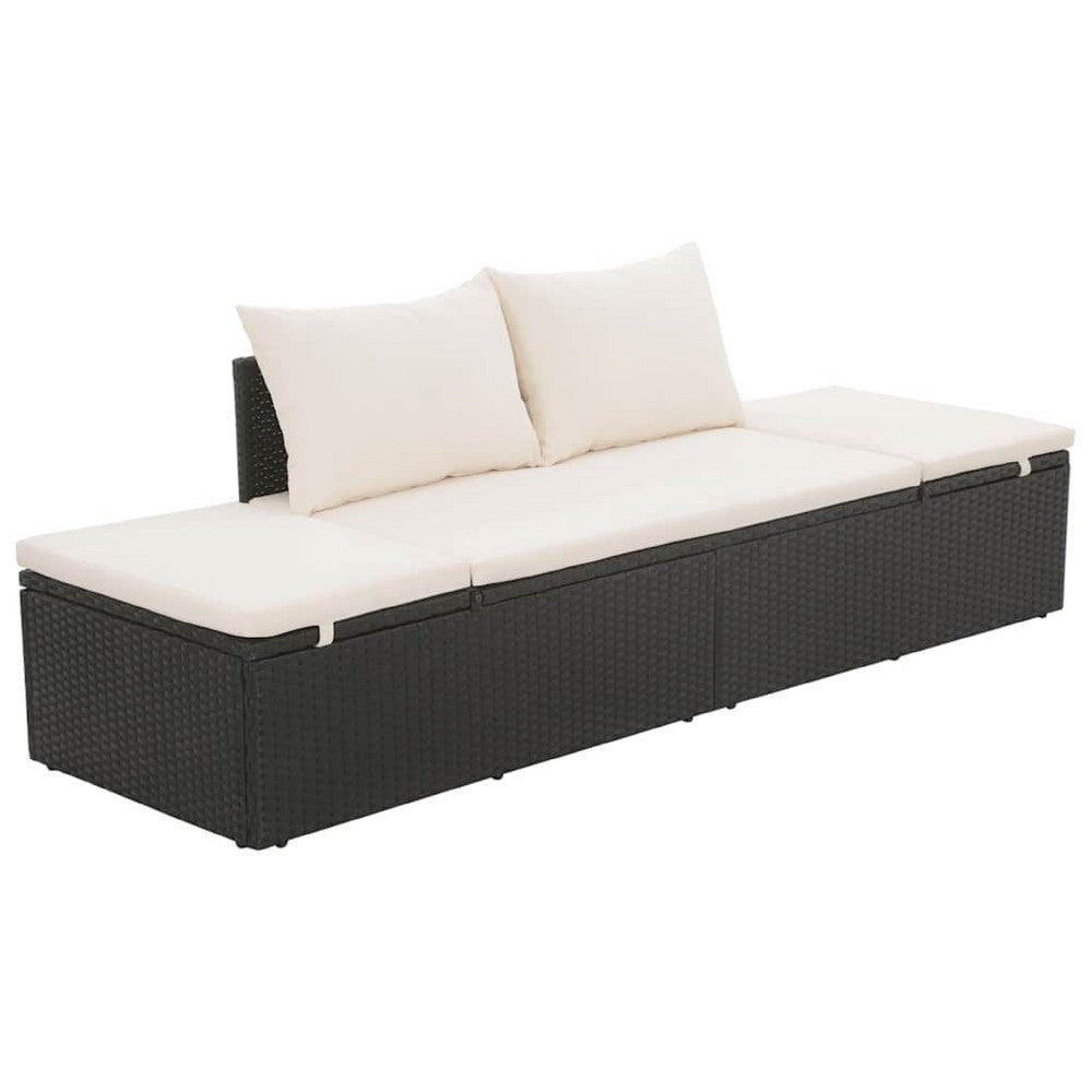 Shane Outdoor Daybed | Black Poly Rattan | White Cushions | 77"