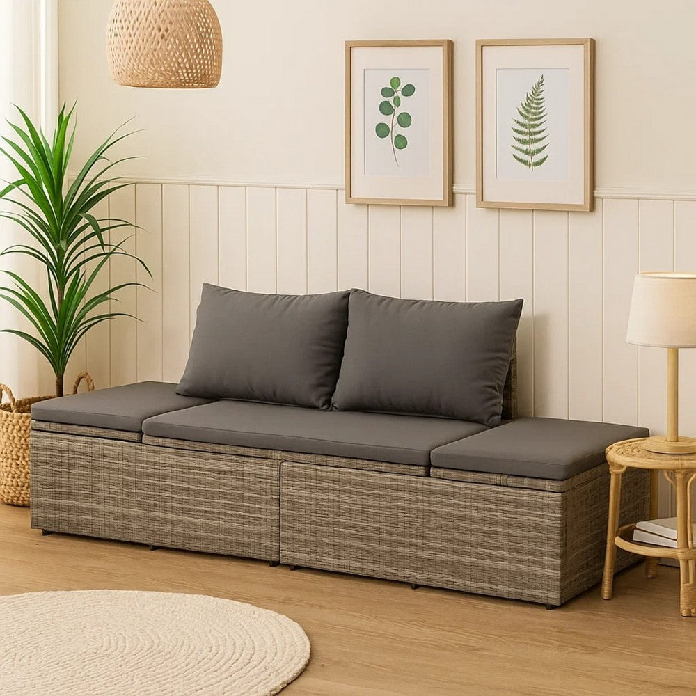 Shane Outdoor Daybed | Gray Poly Rattan | Fabric Cushions | 77"