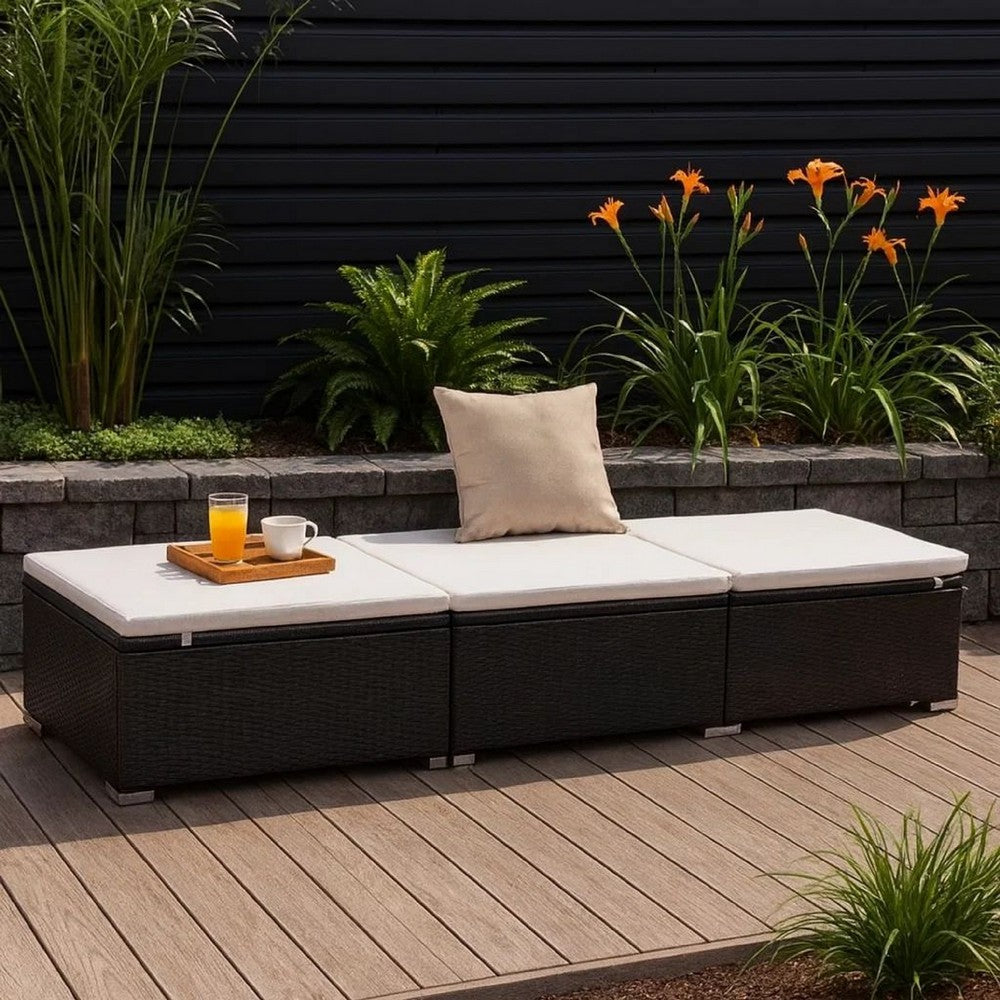 Remie Outdoor Chaise Lounger | Dark Brown Poly Rattan | White | 77"