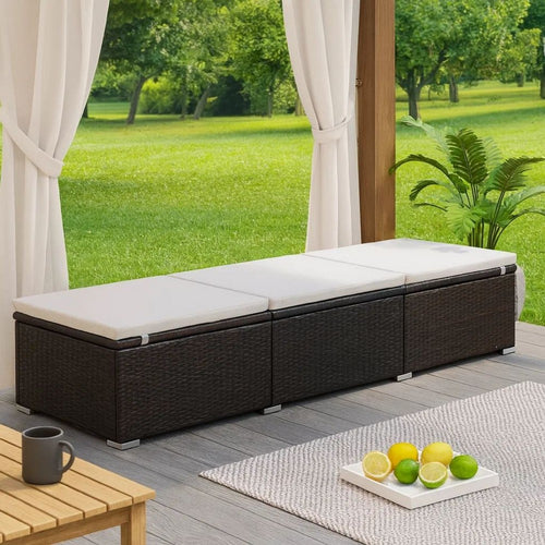 Remie Outdoor Chaise Lounger | Dark Brown Poly Rattan | White | 77"