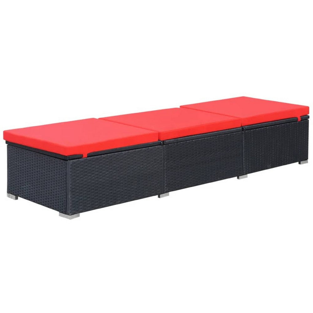 Remie Outdoor Chaise Lounger | Black Poly Rattan | Red Cushions | 77’’ BM340544