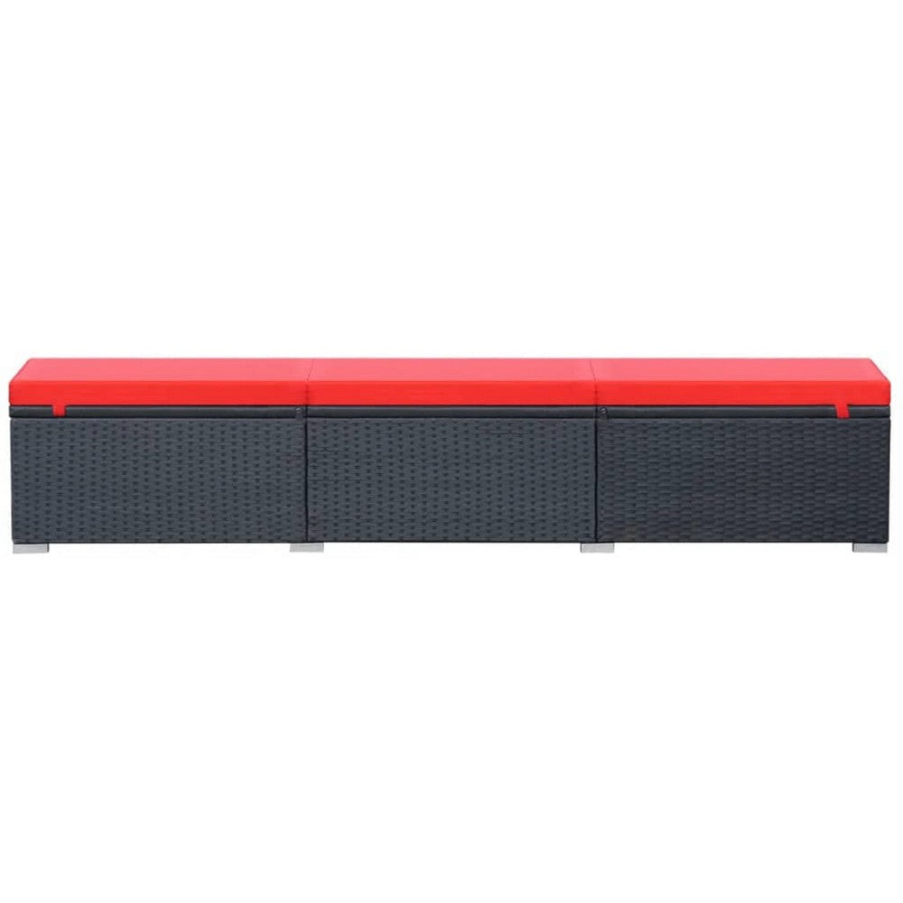 Remie Outdoor Chaise Lounger | Black Poly Rattan | Red Cushions | 77’’ BM340544