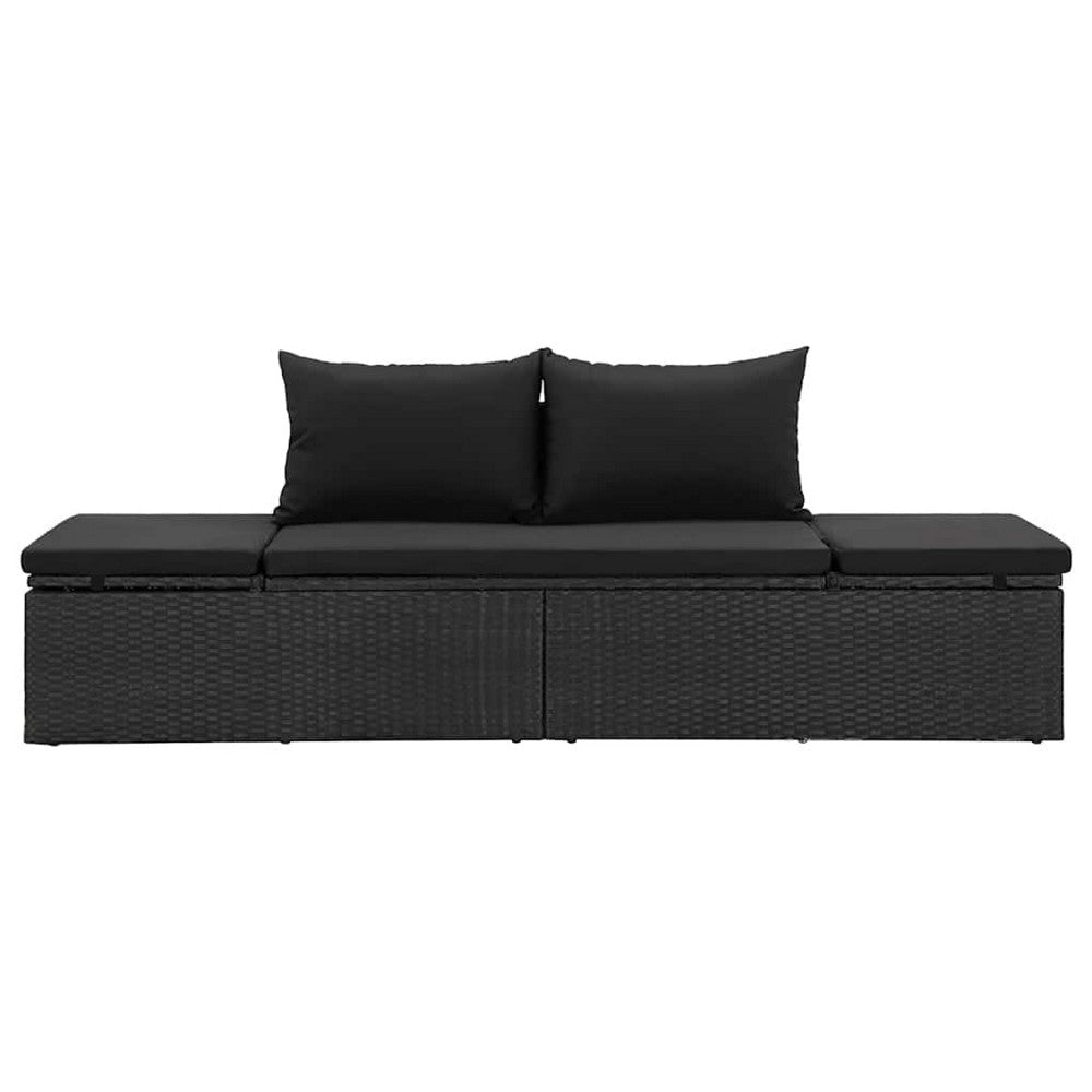 Patio Sun Lounger | Black Poly Rattan | Soft Fabric Cushions | 77’’ BM340545
