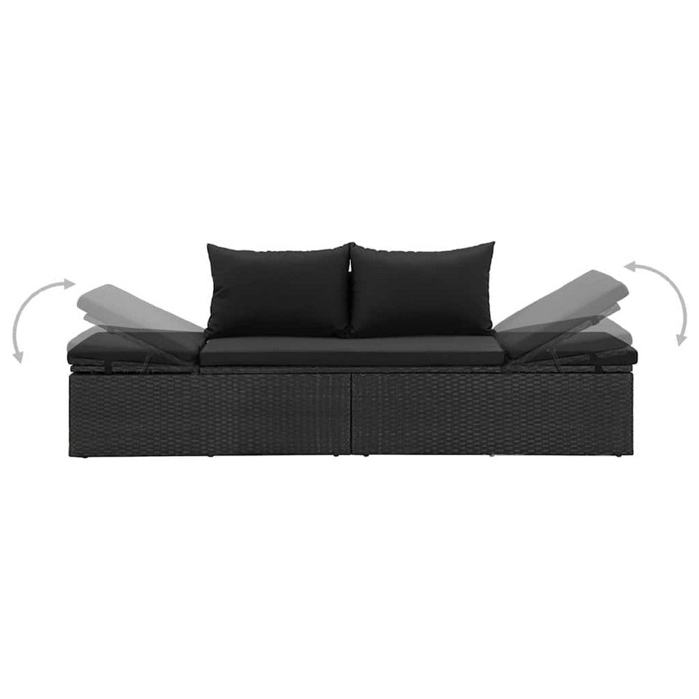 Patio Sun Lounger | Black Poly Rattan | Soft Fabric Cushions | 77’’ BM340545