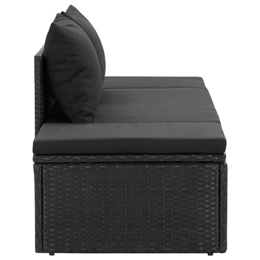 Patio Sun Lounger | Black Poly Rattan | Soft Fabric Cushions | 77’’ BM340545