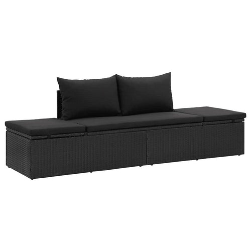 Patio Sun Lounger | Black Poly Rattan | Soft Fabric Cushions | 77"