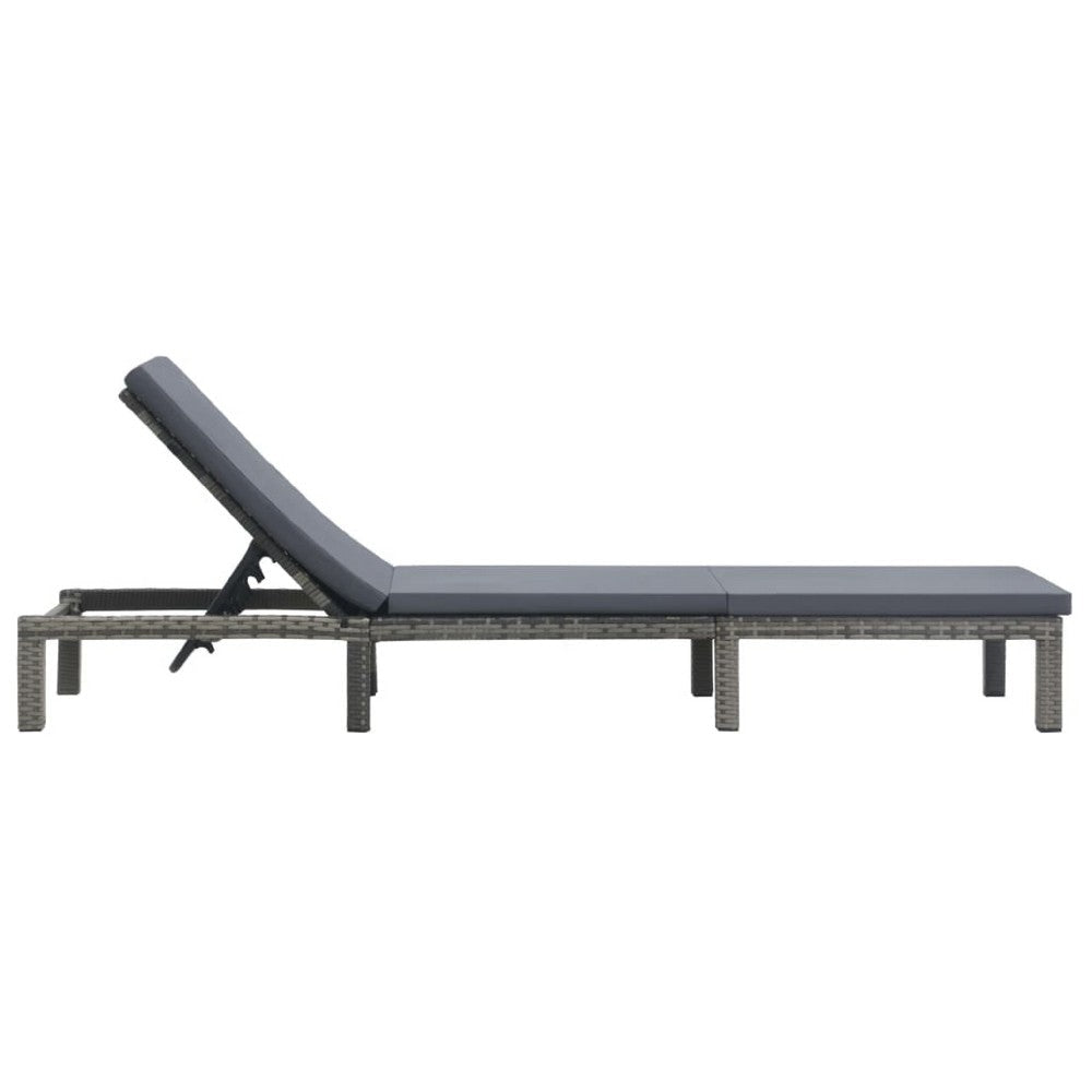Patio Sun Lounger | Anthracite Gray Poly Rattan | Polyester Cushion 77’’ BM340546