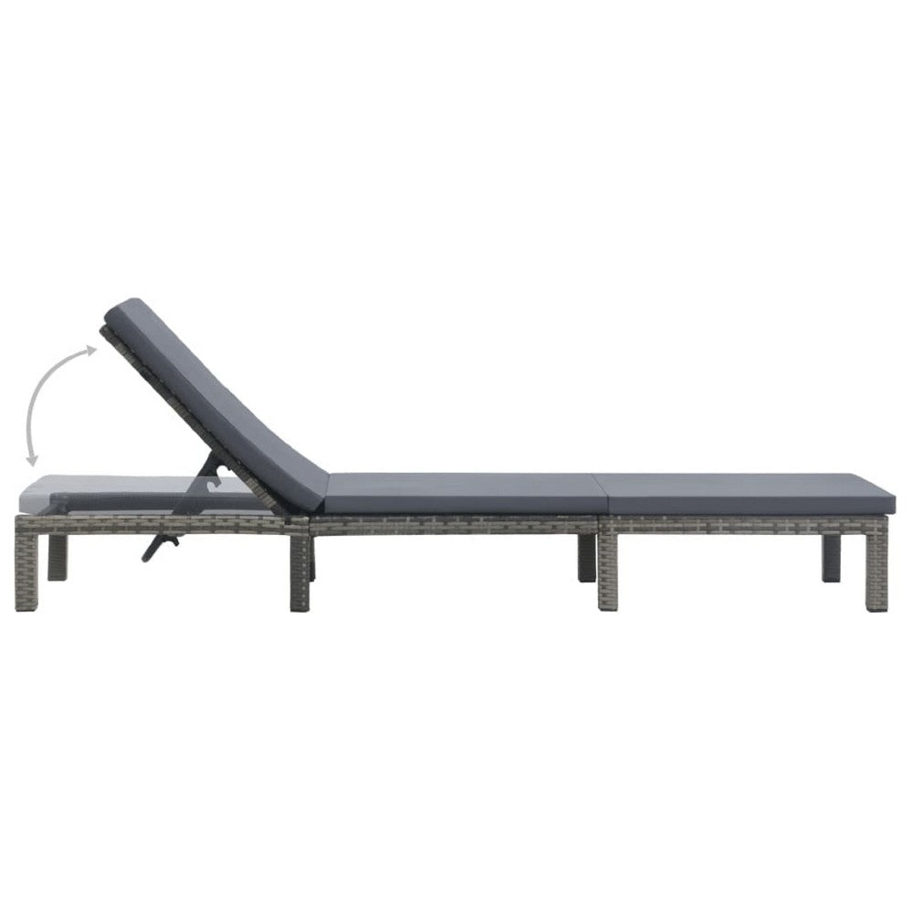 Patio Sun Lounger | Anthracite Gray Poly Rattan | Polyester Cushion 77’’ BM340546