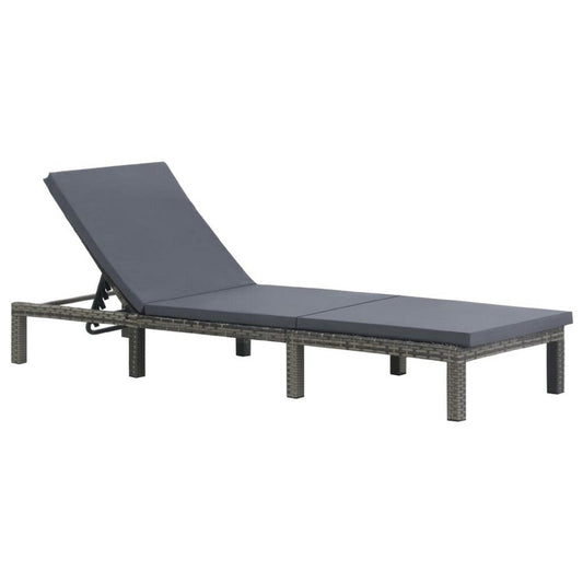 Patio Sun Lounger | Anthracite Gray Poly Rattan | Polyester Cushion 77"