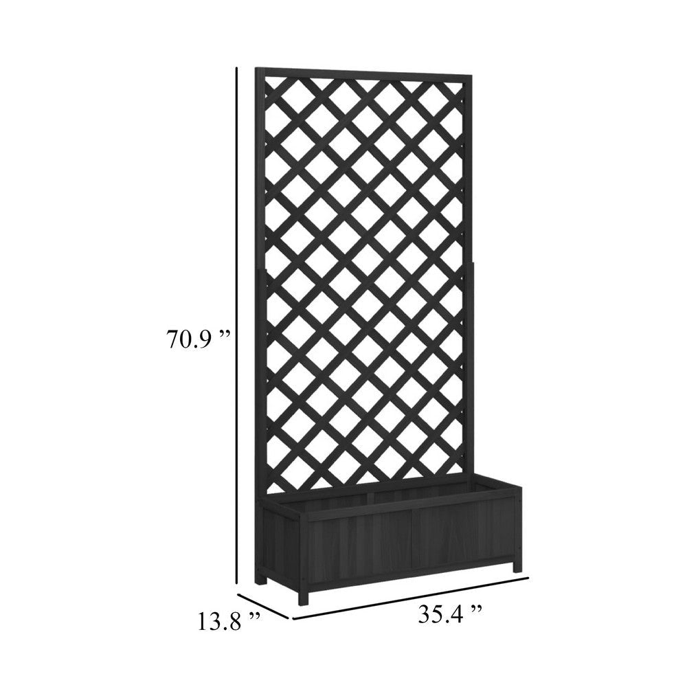 Planter Box w Vertical Trellis | 71’’ | Black Solid Fir Wood BM340548