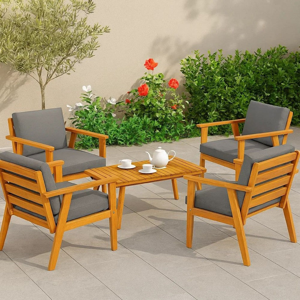 Outdoor Coffee Table | 35" | Brown Solid Acacia Wood | Slatted Top