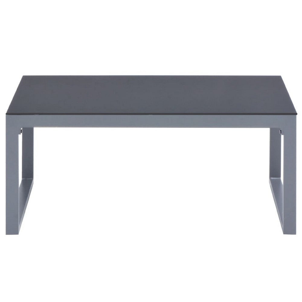 Coffee Table | Silver Aluminum Sled Base | 35’’ Rectangular Glass Top BM340550