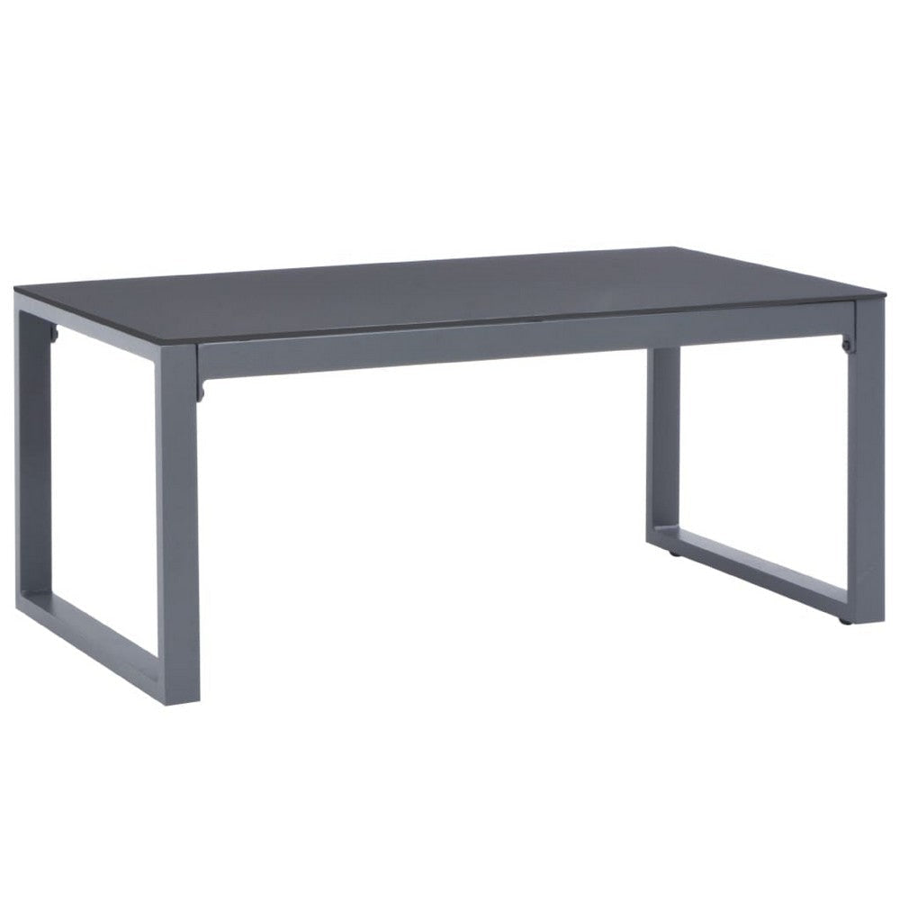 Coffee Table | Silver Aluminum Sled Base | 35" Rectangular Glass Top