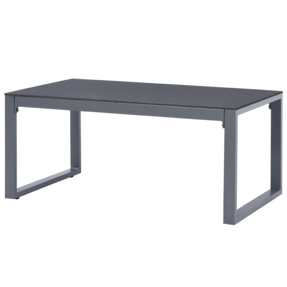 Coffee Table | Silver Aluminum Sled Base | 35’’ Rectangular Glass Top BM340550