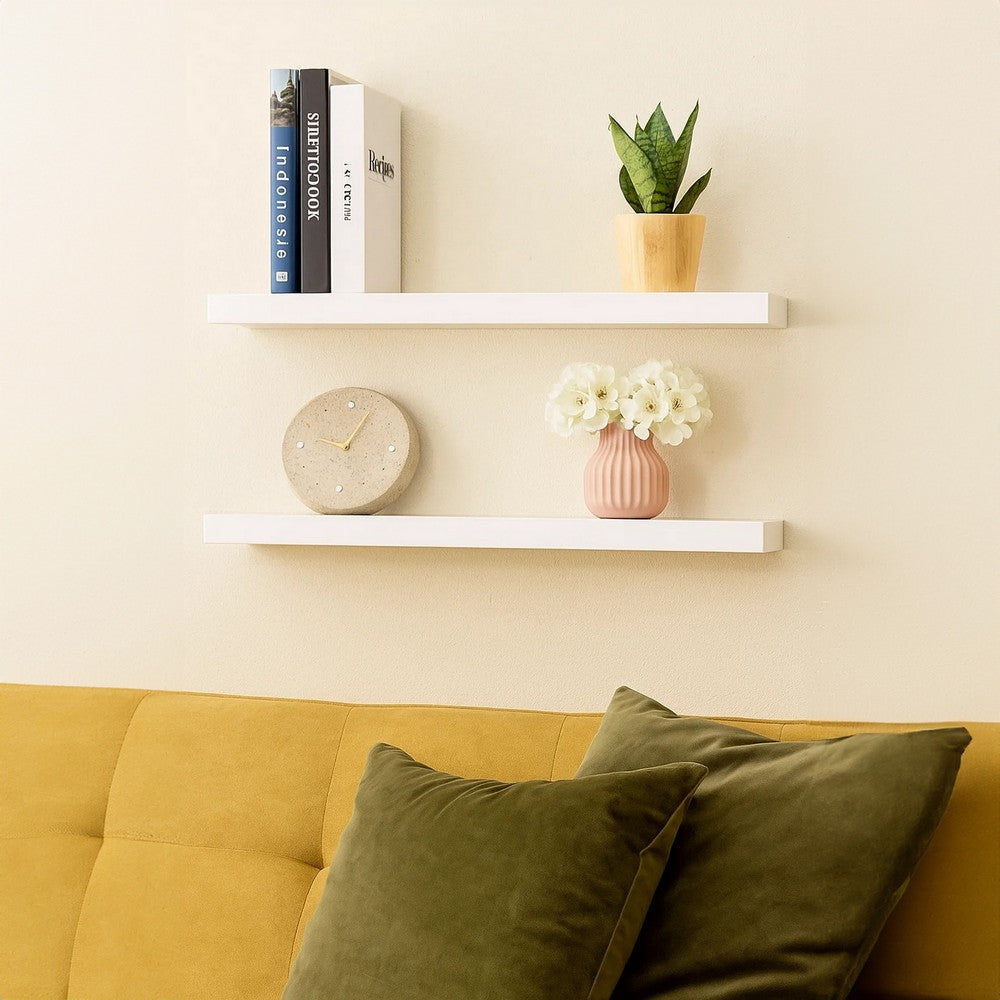 Zyno Floating Wall Shelves Set of 2 | Matte White MDF Body BM340552