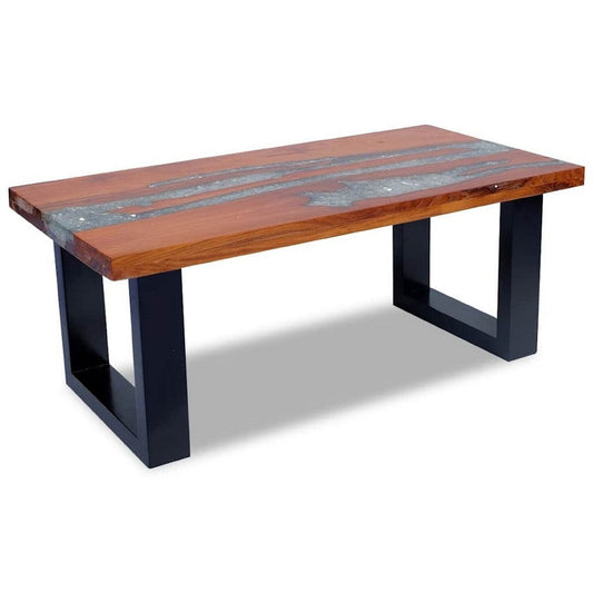 Coffee Table | 39" Brown Mango Wood Top | Black Sled Base