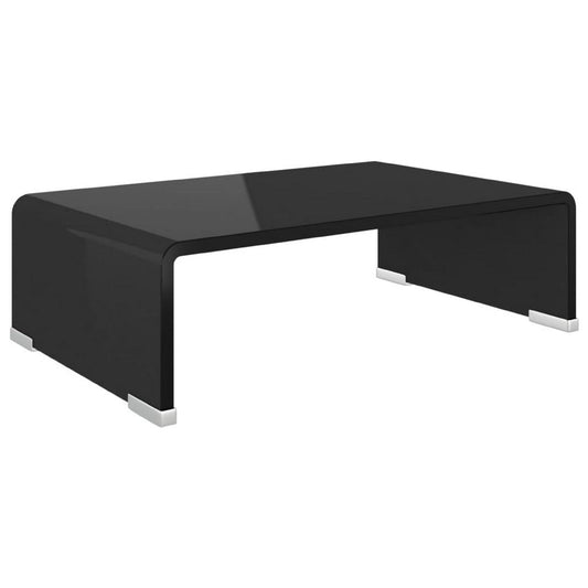 39" TV Stand | Black Tempered Glass | High-Gloss Finish | C Shape