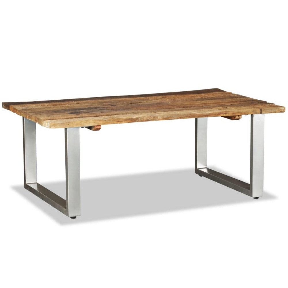 Coffee Table | 39’’ Brown Reclaimed Wood Top | Metal Sled Base BM340555