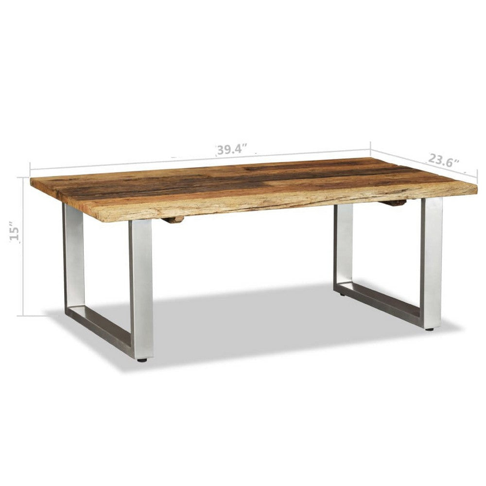 Coffee Table | 39’’ Brown Reclaimed Wood Top | Metal Sled Base BM340555