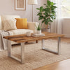 Coffee Table | 39" Brown Reclaimed Wood Top | Metal Sled Base