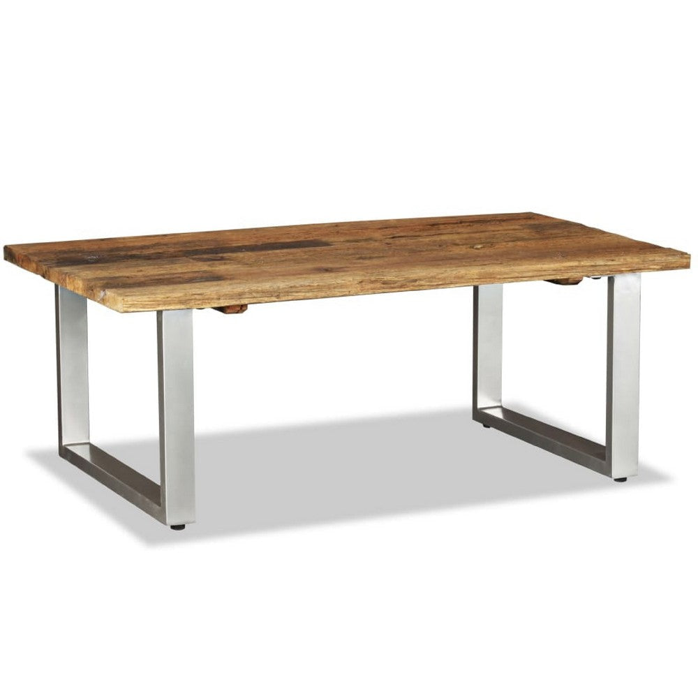 Coffee Table | 39" Brown Reclaimed Wood Top | Metal Sled Base