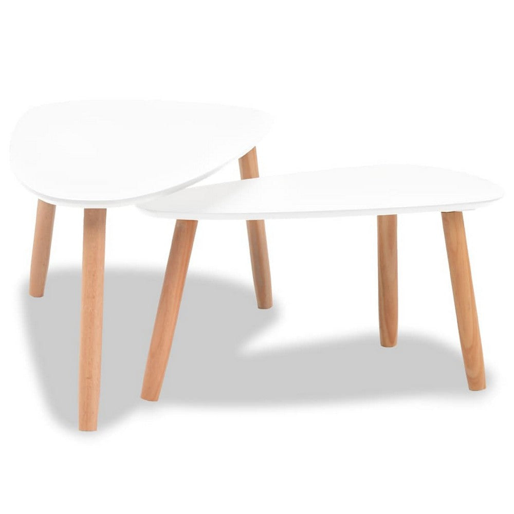 Dose Nesting Coffee Table Set of 2 | White & Brown | Solid Pine Wood BM340556