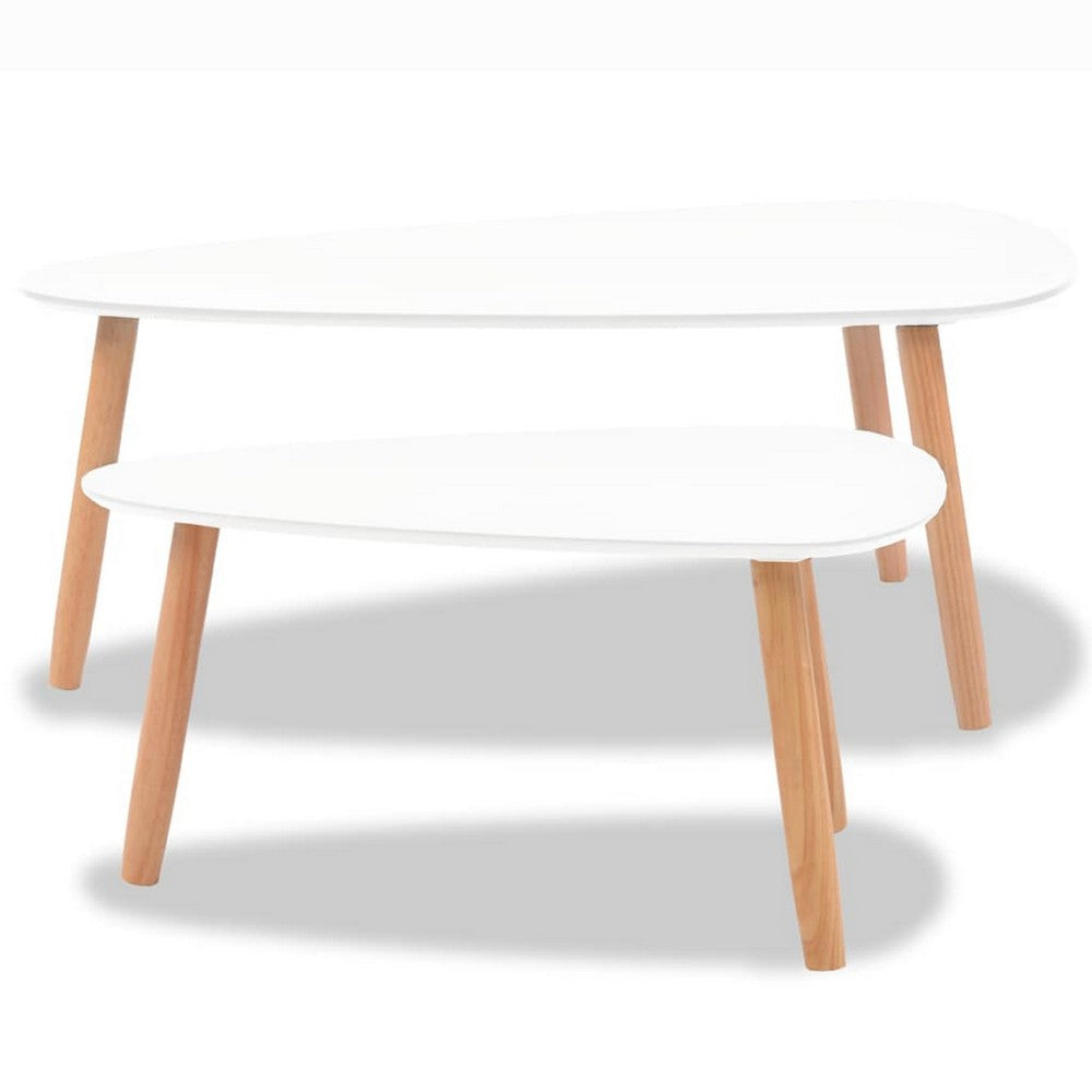 Dose Nesting Coffee Table Set of 2 | White & Brown | Solid Pine Wood BM340556