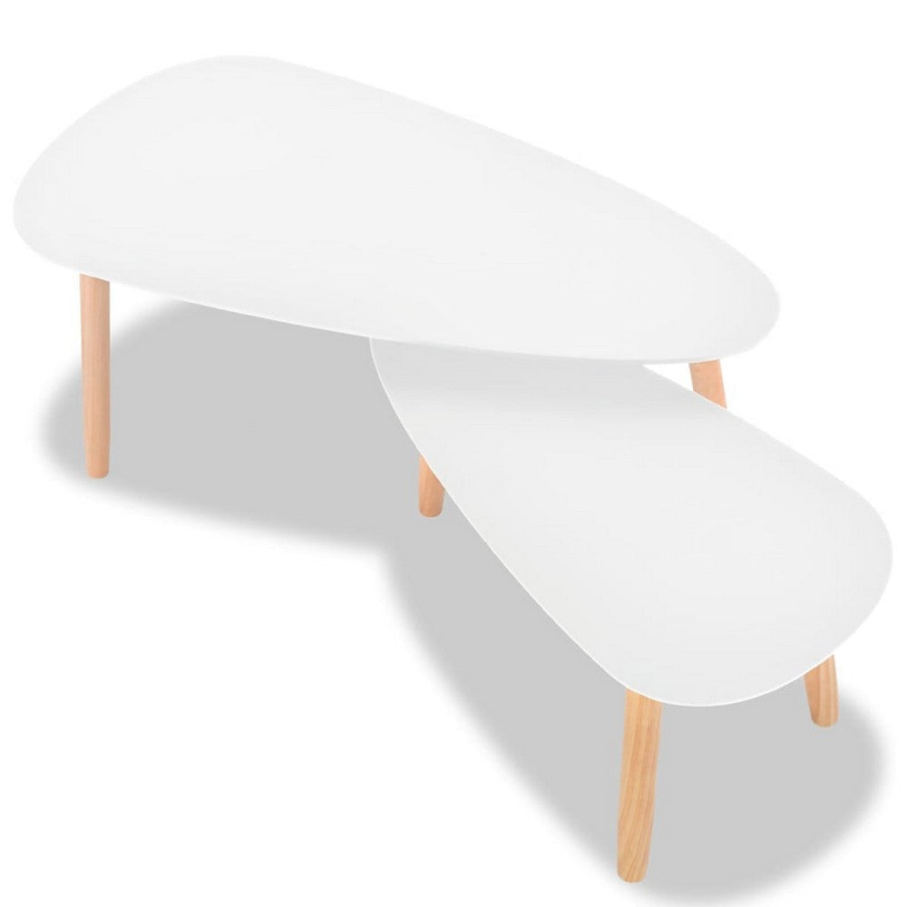 Dose Nesting Coffee Table Set of 2 | White & Brown | Solid Pine Wood BM340556