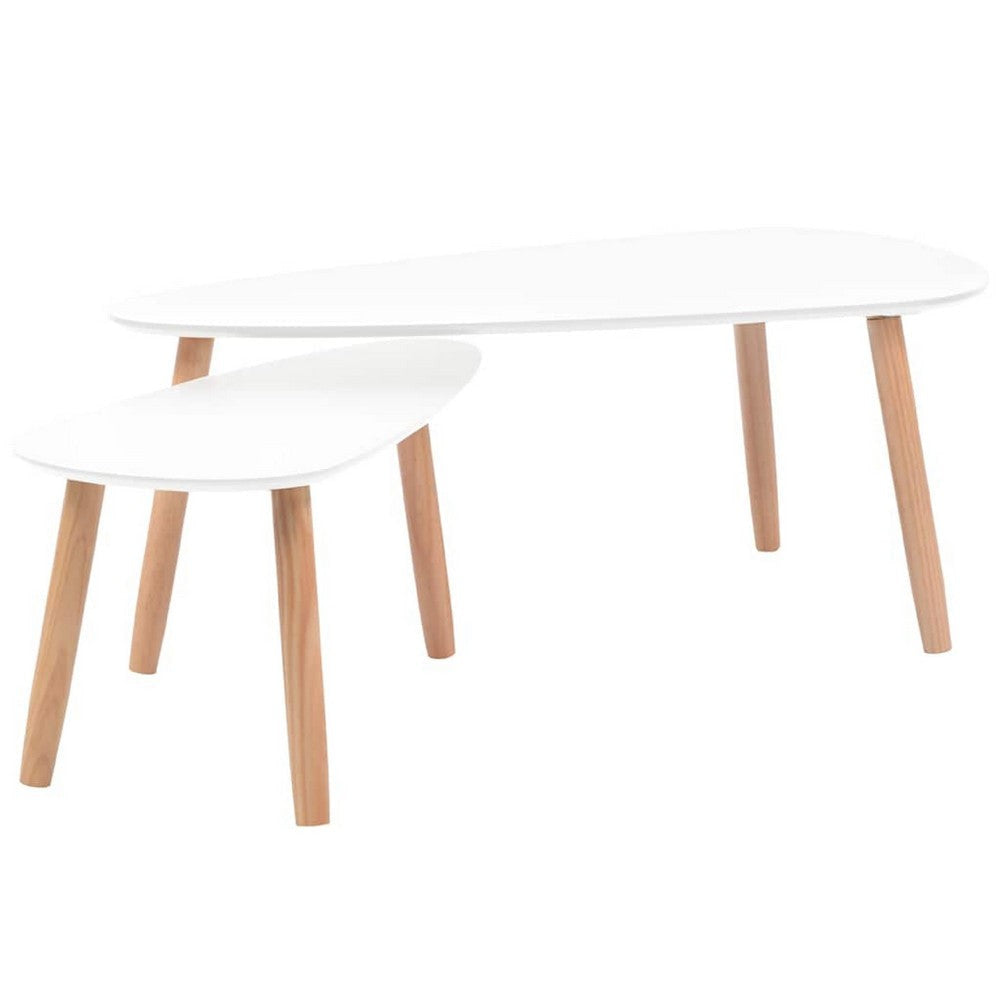 Dose Nesting Coffee Table Set of 2 | White & Brown | Solid Pine Wood