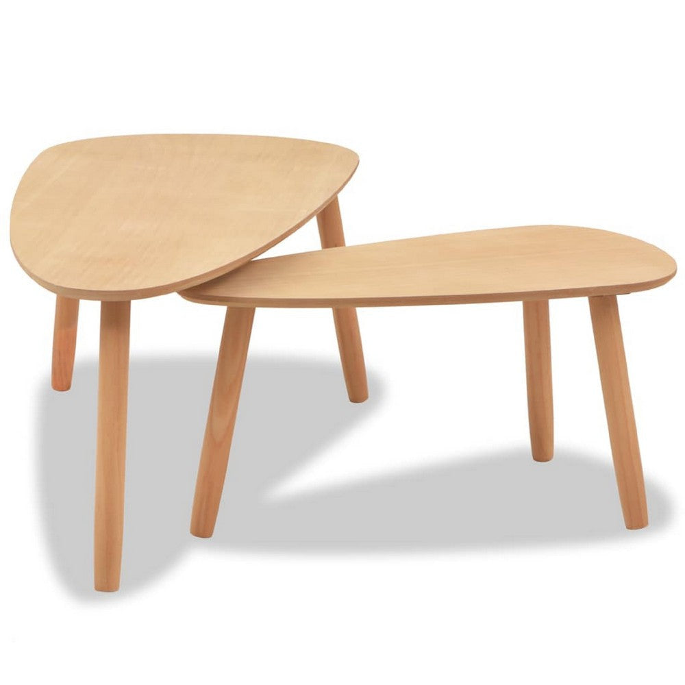 Dose Nesting Coffee Table Set of 2 | Brown Oval Top | Solid Pine Wood BM340557