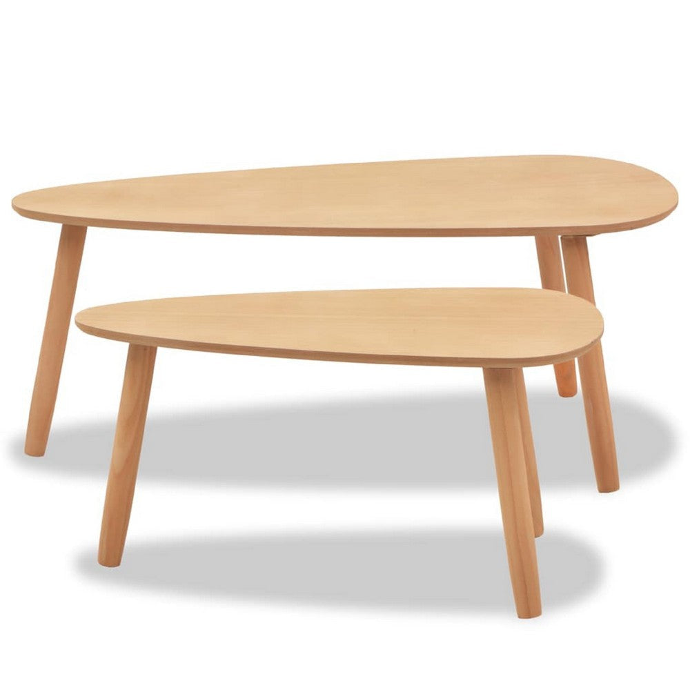 Dose Nesting Coffee Table Set of 2 | Brown Oval Top | Solid Pine Wood BM340557