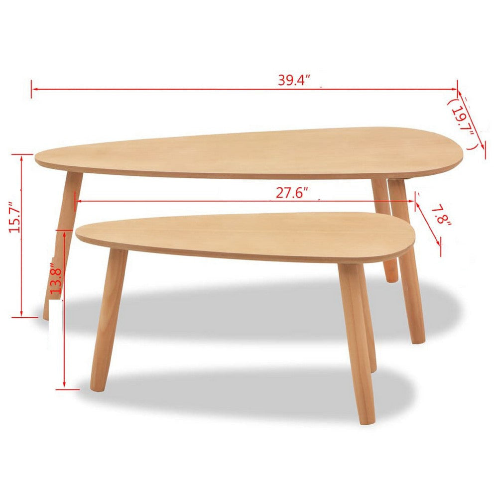 Dose Nesting Coffee Table Set of 2 | Brown Oval Top | Solid Pine Wood BM340557