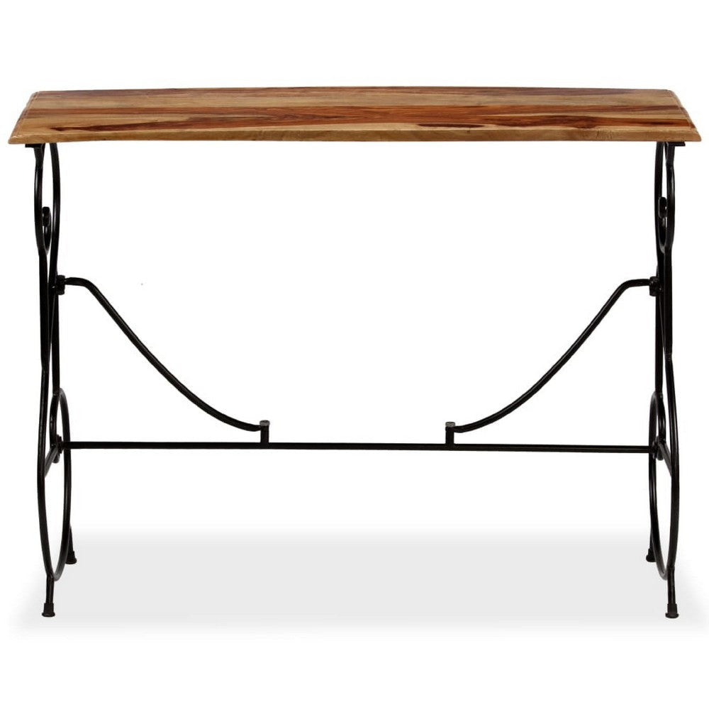 Sofa Console Table | Brown Sheesham Wood Top | Black Metal Base | 39’’ BM340558