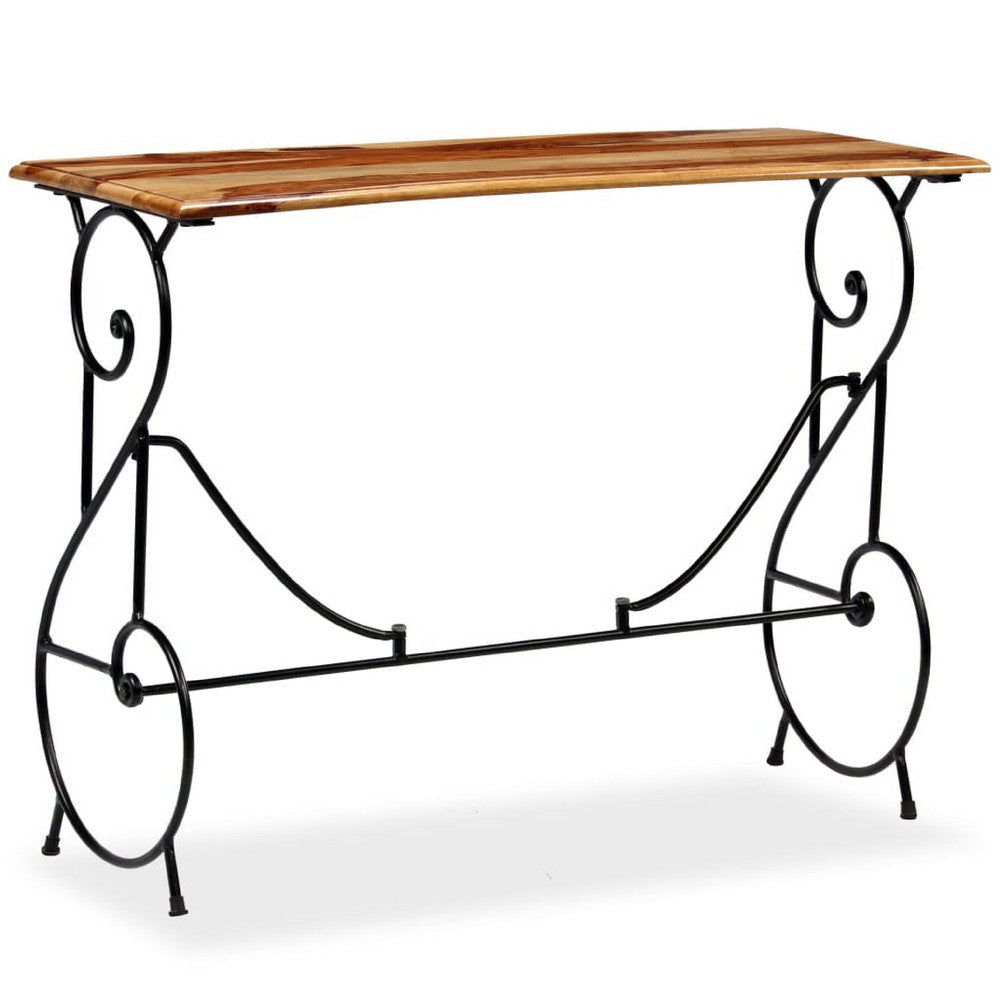 Sofa Console Table | Brown Sheesham Wood Top | Black Metal Base | 39’’ BM340558
