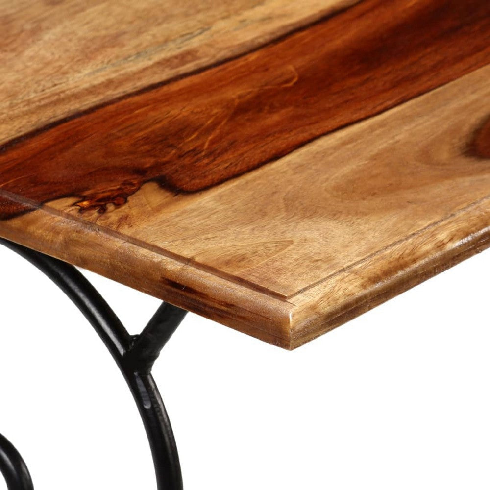 Sofa Console Table | Brown Sheesham Wood Top | Black Metal Base | 39’’ BM340558