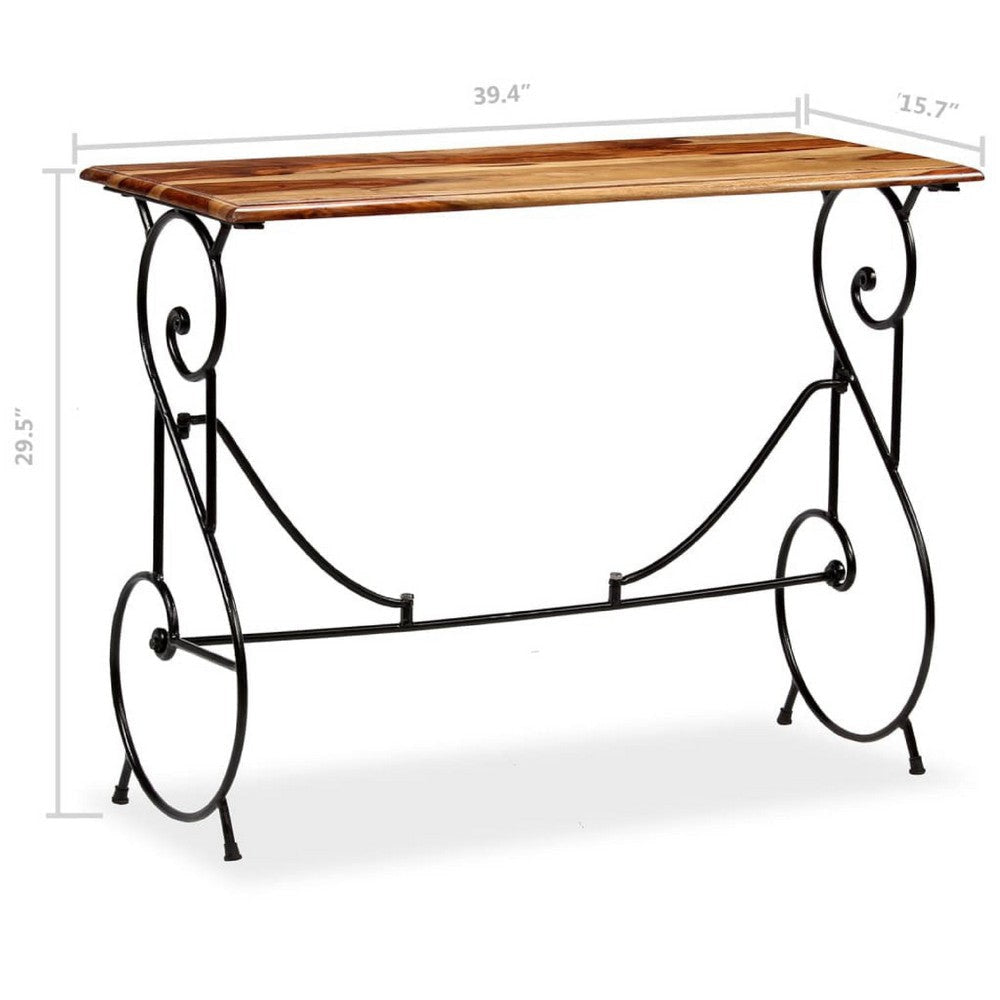 Sofa Console Table | Brown Sheesham Wood Top | Black Metal Base | 39’’ BM340558