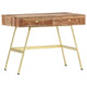 Writing Desk w 2 Drawers | 39" Brown Sheesham Wood | Gold Metal